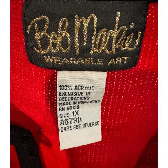 Bob Mackie Wearable Art Women’s Red Cardigan Black Trim Embroidered Dragon: 1X - Picture 6 of 7